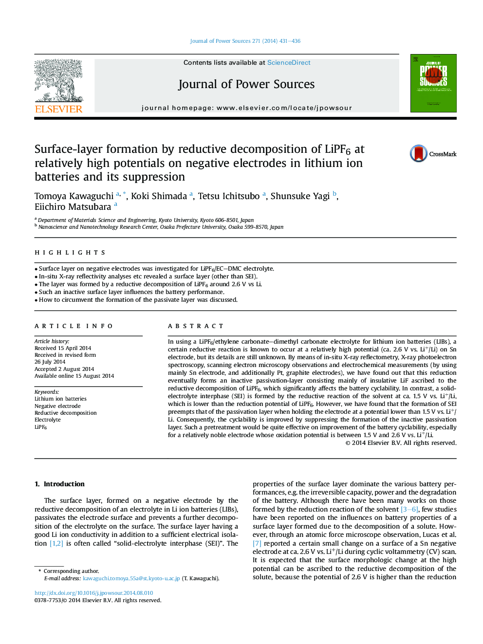 Surface-layer formation by reductive decomposition of LiPF6 at relatively high potentials on negative electrodes in lithium ion batteries and its suppression