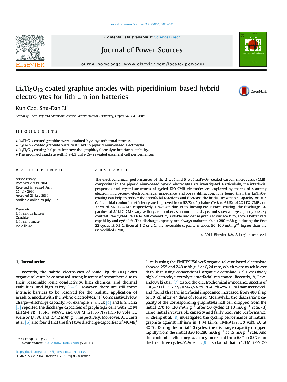 Li4Ti5O12 coated graphite anodes with piperidinium-based hybrid electrolytes for lithium ion batteries