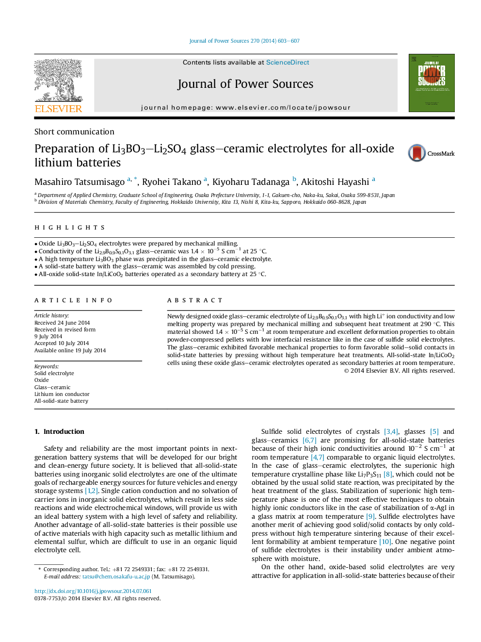 Preparation of Li3BO3-Li2SO4 glass-ceramic electrolytes for all-oxide lithium batteries