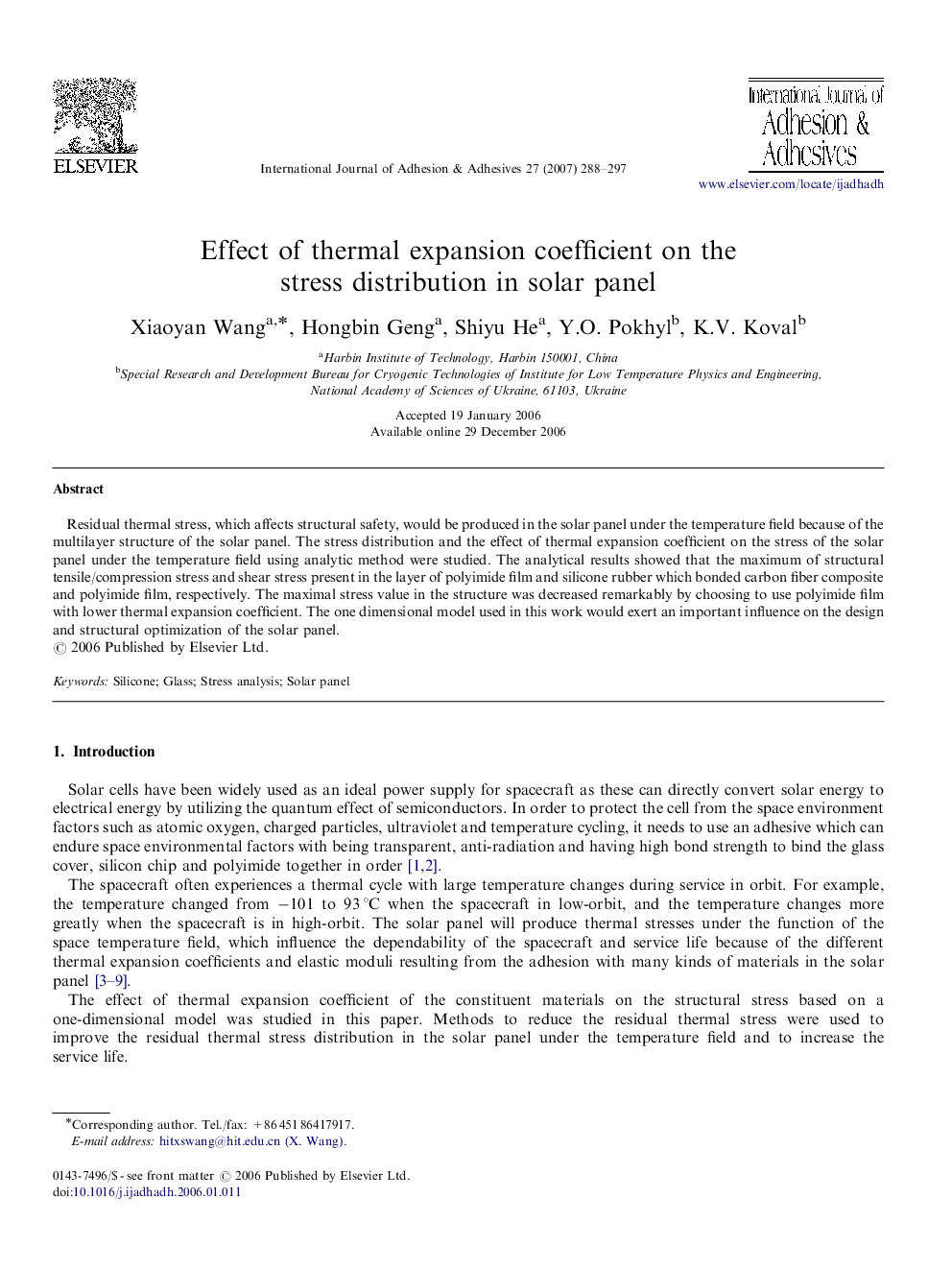 Effect of thermal expansion coefficient on the stress distribution in solar panel