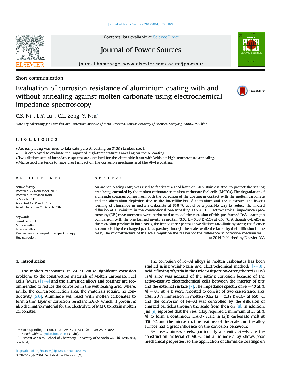 Evaluation of corrosion resistance of aluminium coating with and without annealing against molten carbonate using electrochemical impedance spectroscopy