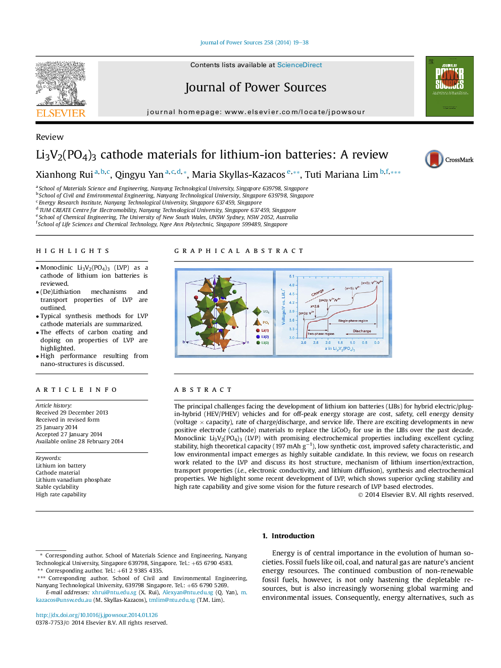 Li3V2(PO4)3 cathode materials for lithium-ion batteries: A review