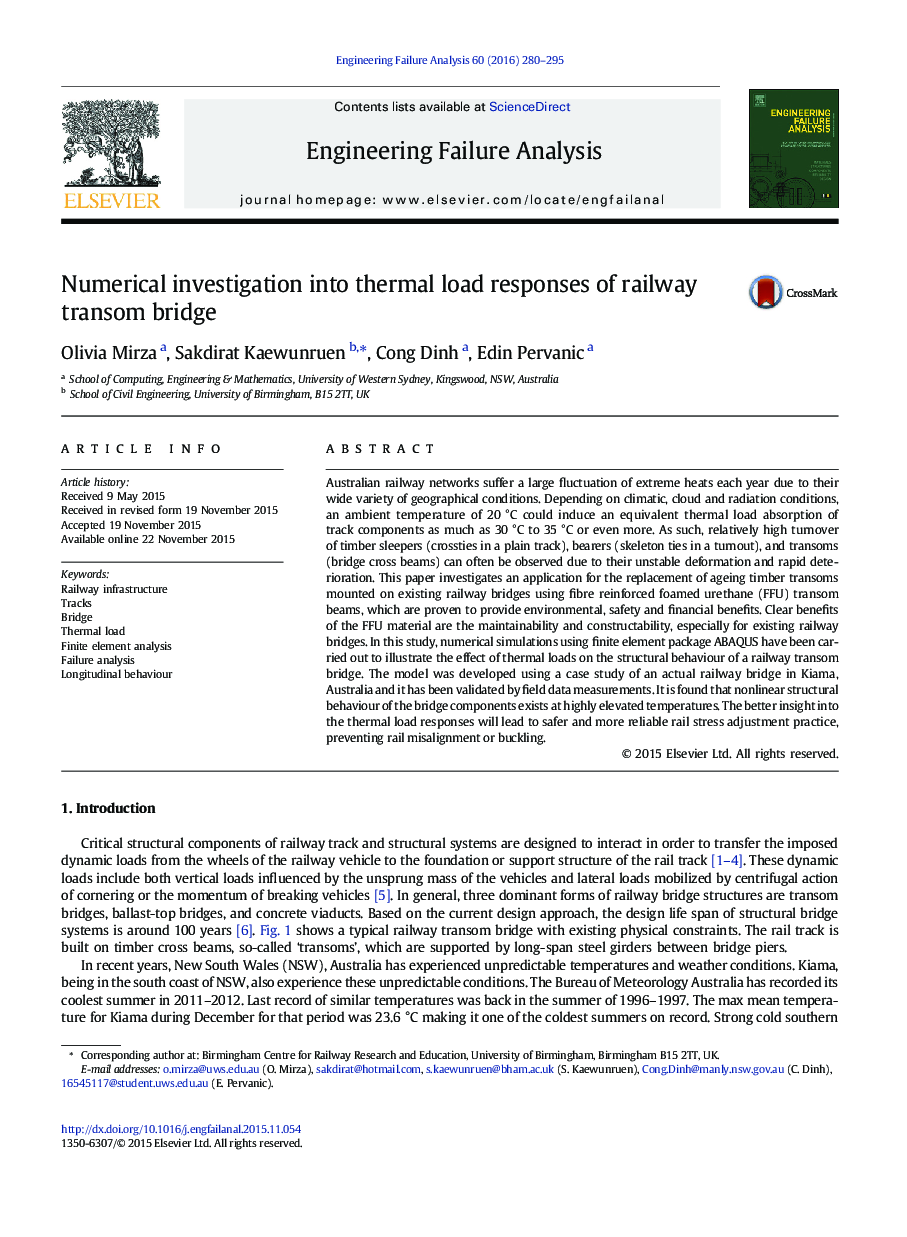 Numerical investigation into thermal load responses of railway transom bridge