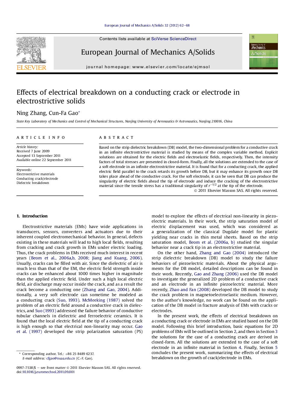 Effects of electrical breakdown on a conducting crack or electrode in electrostrictive solids