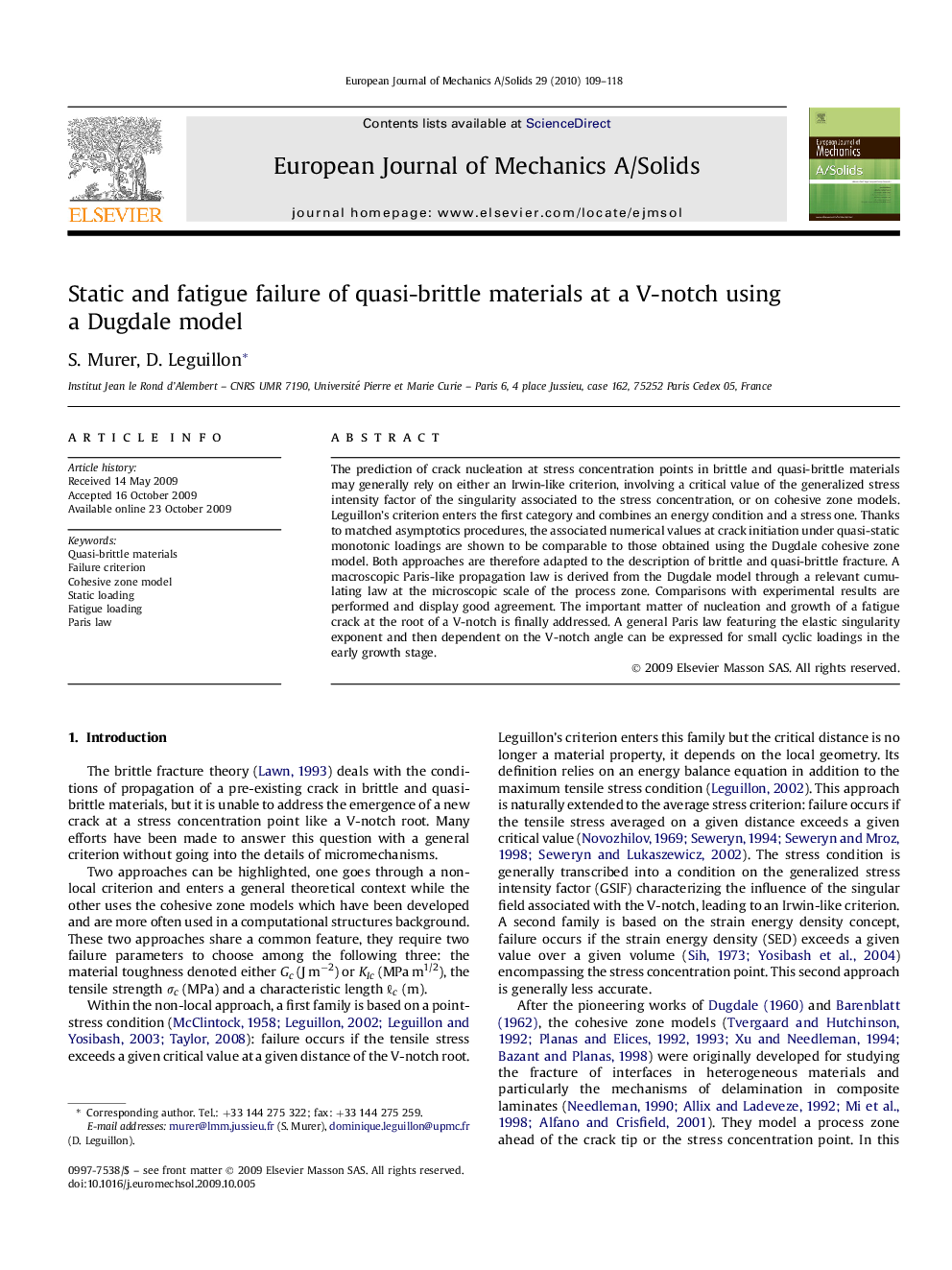 Static and fatigue failure of quasi-brittle materials at a V-notch using a Dugdale model