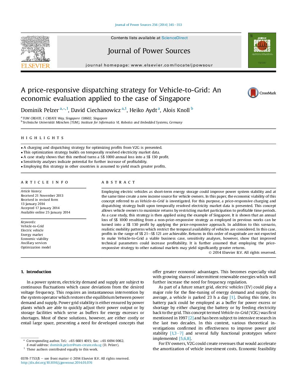 A price-responsive dispatching strategy for Vehicle-to-Grid: An economic evaluation applied to the case of Singapore