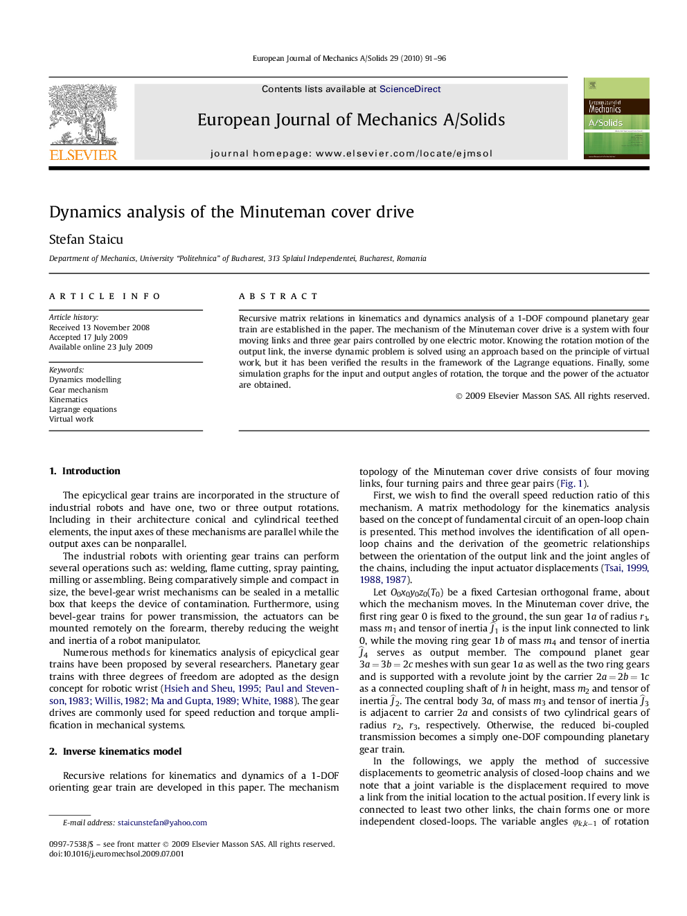 Dynamics analysis of the Minuteman cover drive