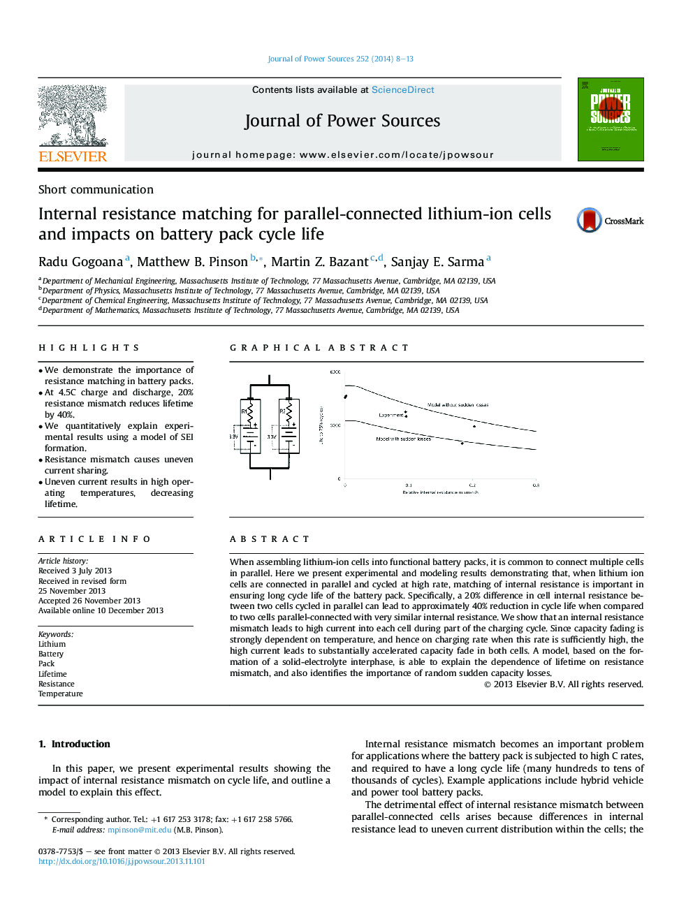 Internal resistance matching for parallel-connected lithium-ion cells and impacts on battery pack cycle life