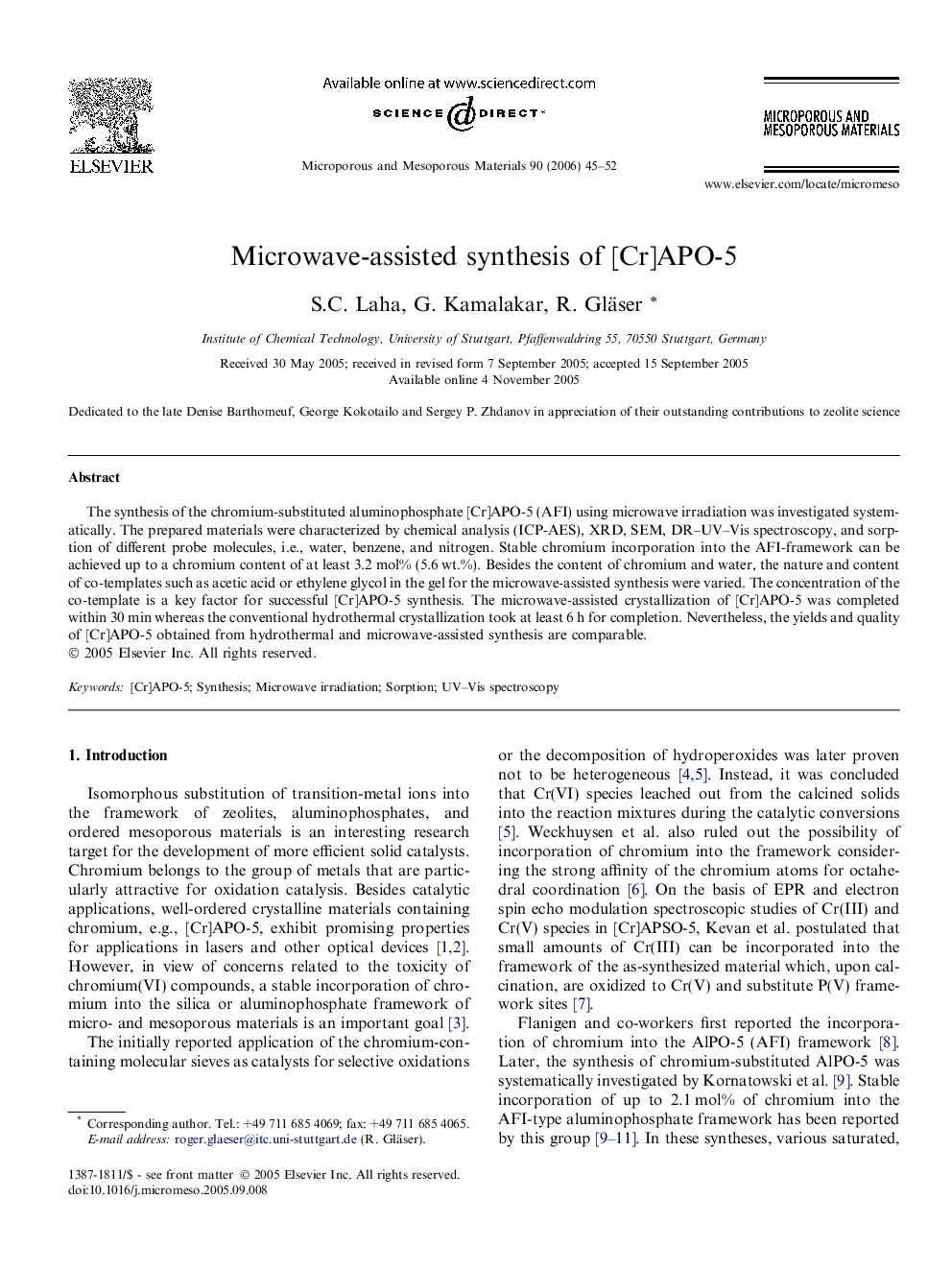 Microwave-assisted synthesis of [Cr]APO-5