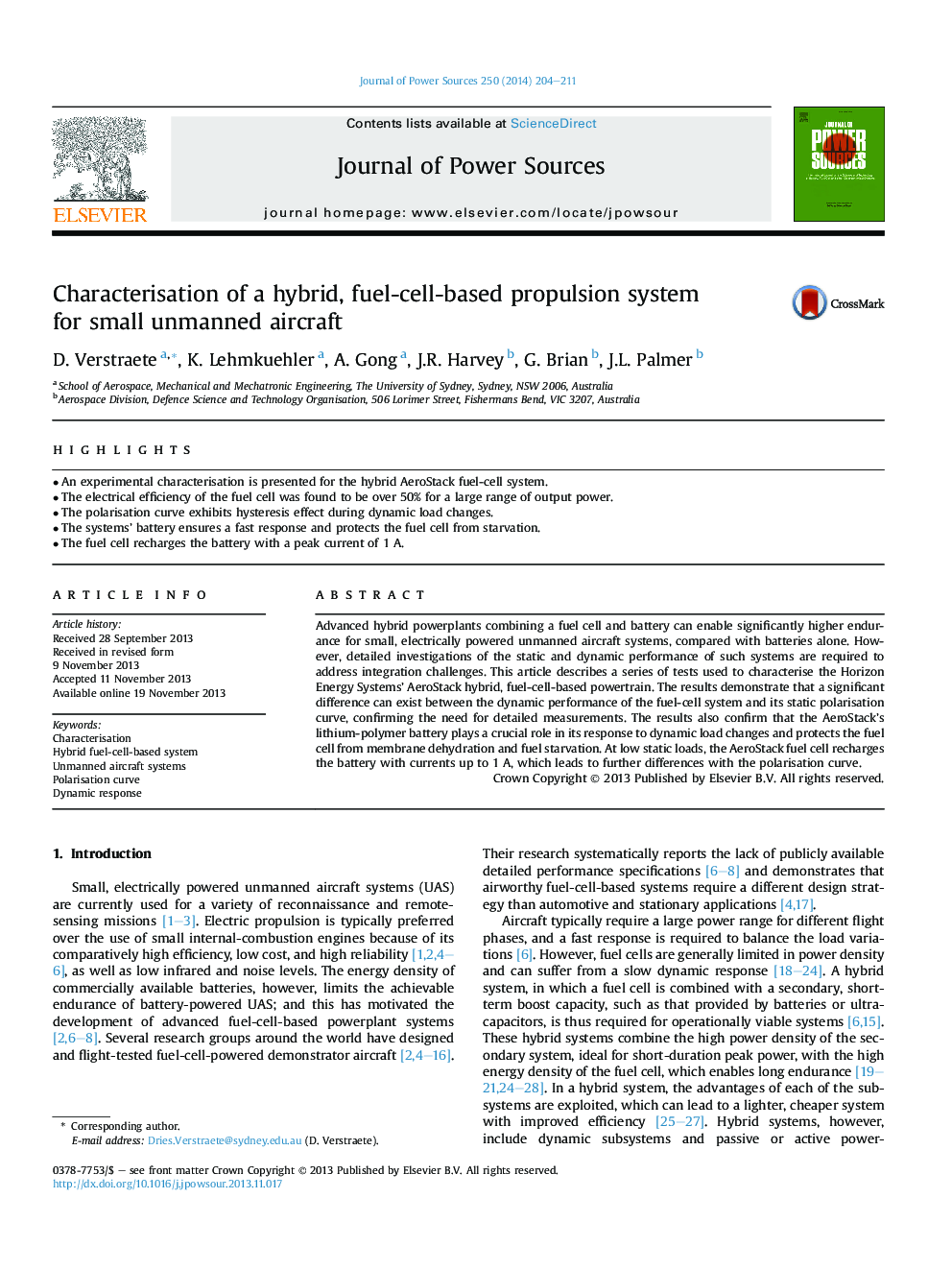 Characterisation of a hybrid, fuel-cell-based propulsion system for small unmanned aircraft