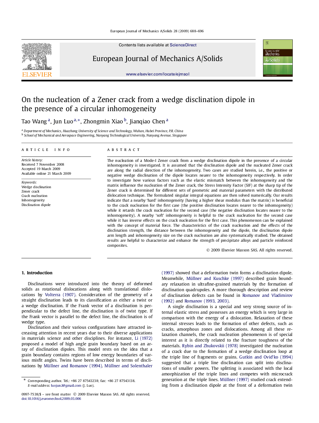 On the nucleation of a Zener crack from a wedge disclination dipole in the presence of a circular inhomogeneity