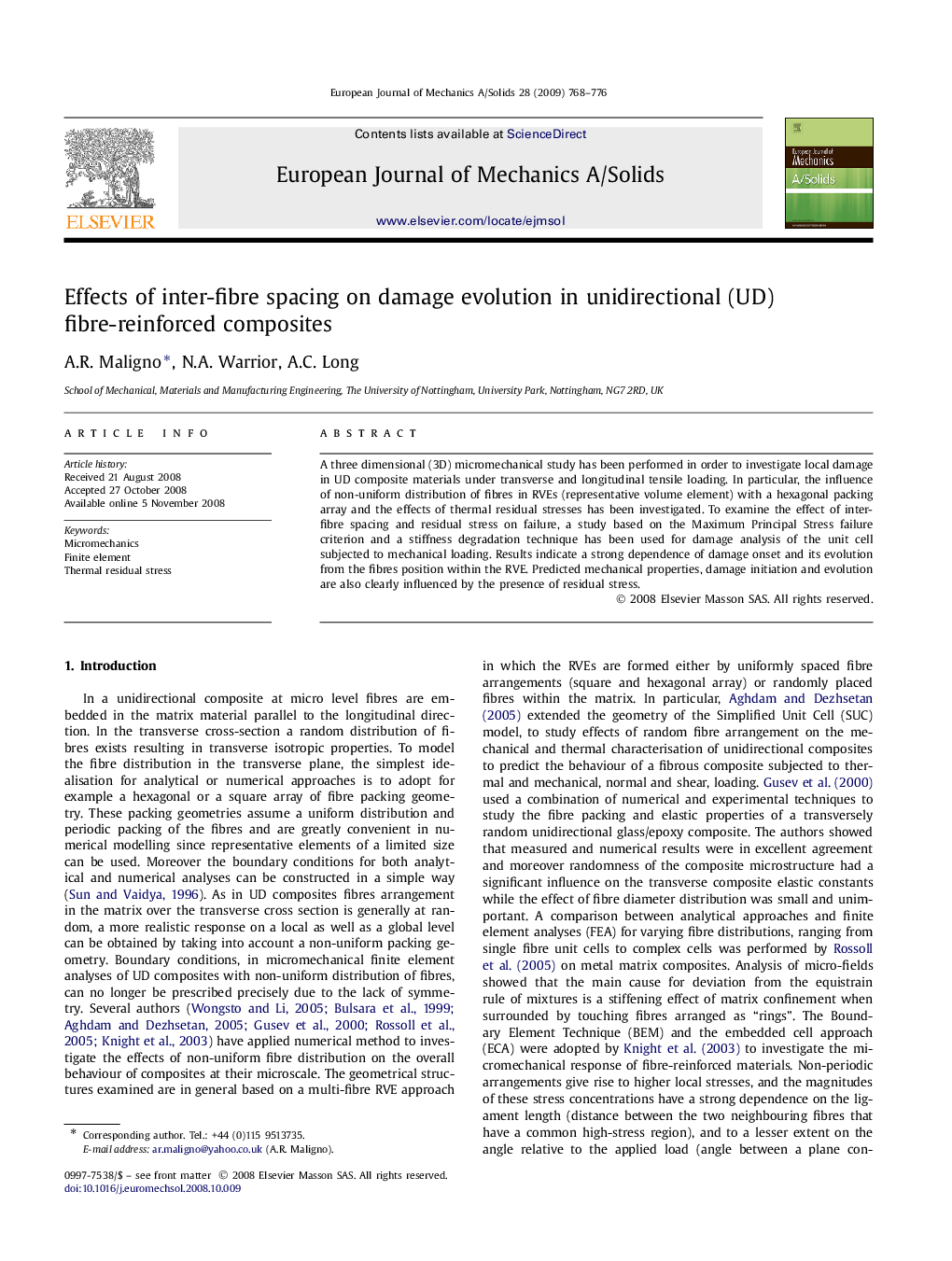 Effects of inter-fibre spacing on damage evolution in unidirectional (UD) fibre-reinforced composites