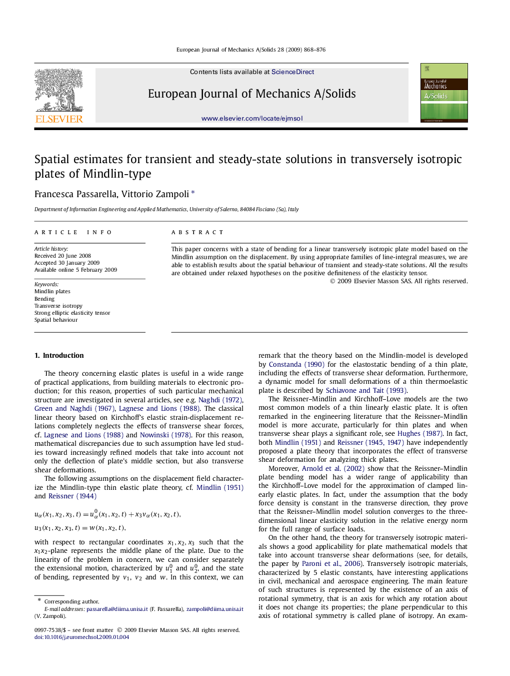 Spatial estimates for transient and steady-state solutions in transversely isotropic plates of Mindlin-type