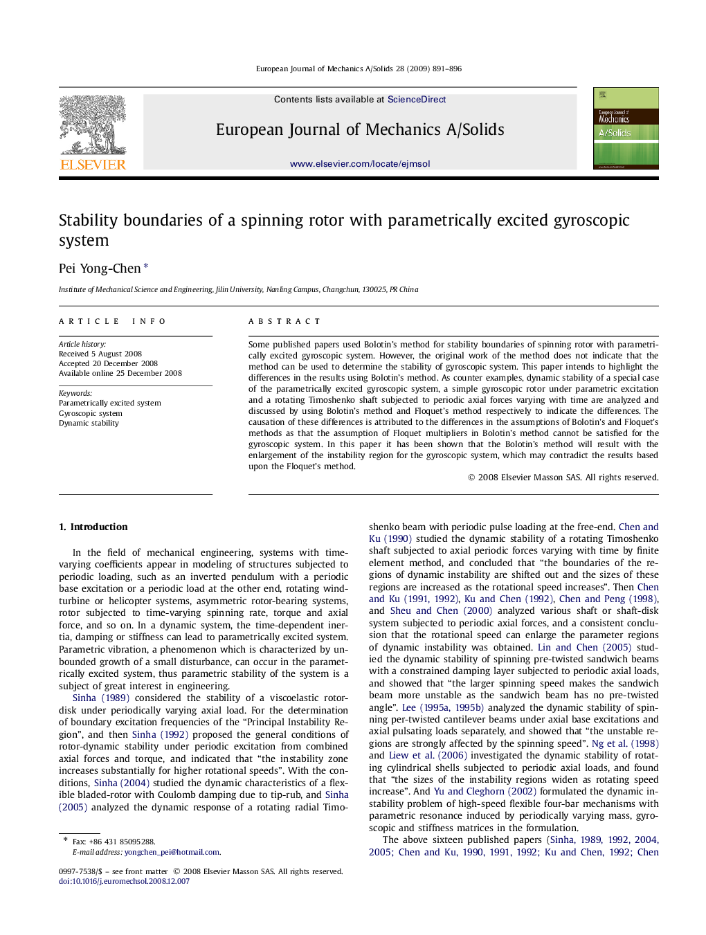 Stability boundaries of a spinning rotor with parametrically excited gyroscopic system