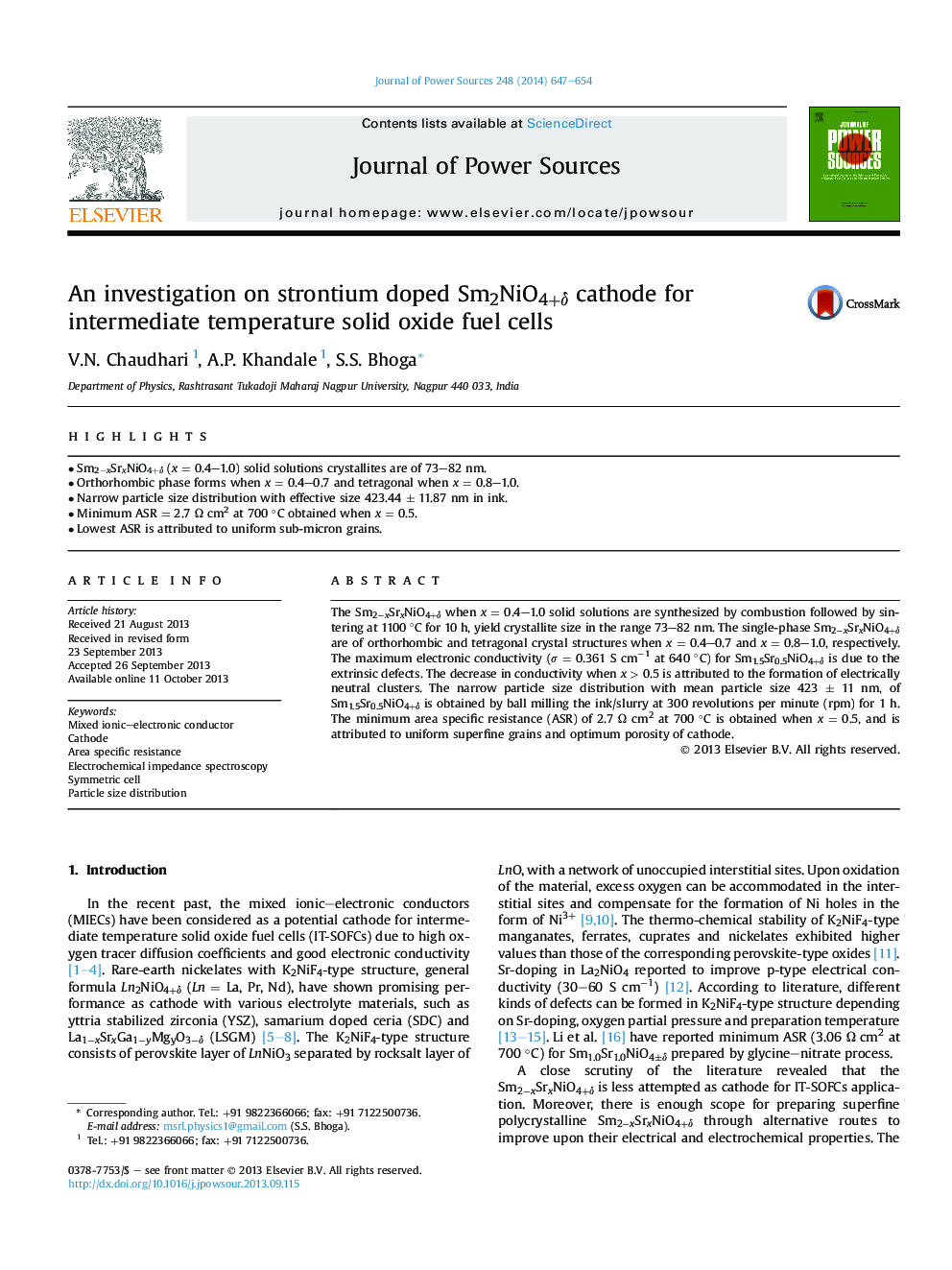 An investigation on strontium doped Sm2NiO4+Î´ cathode for intermediate temperature solid oxide fuel cells