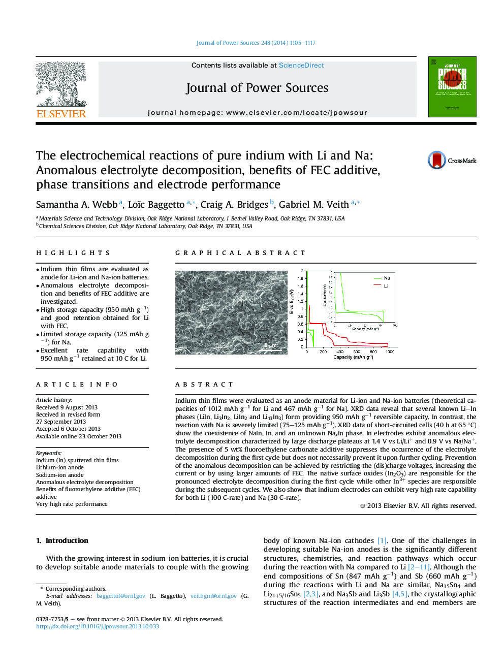 The electrochemical reactions of pure indium with Li and Na: Anomalous electrolyte decomposition, benefits of FEC additive, phase transitions and electrode performance