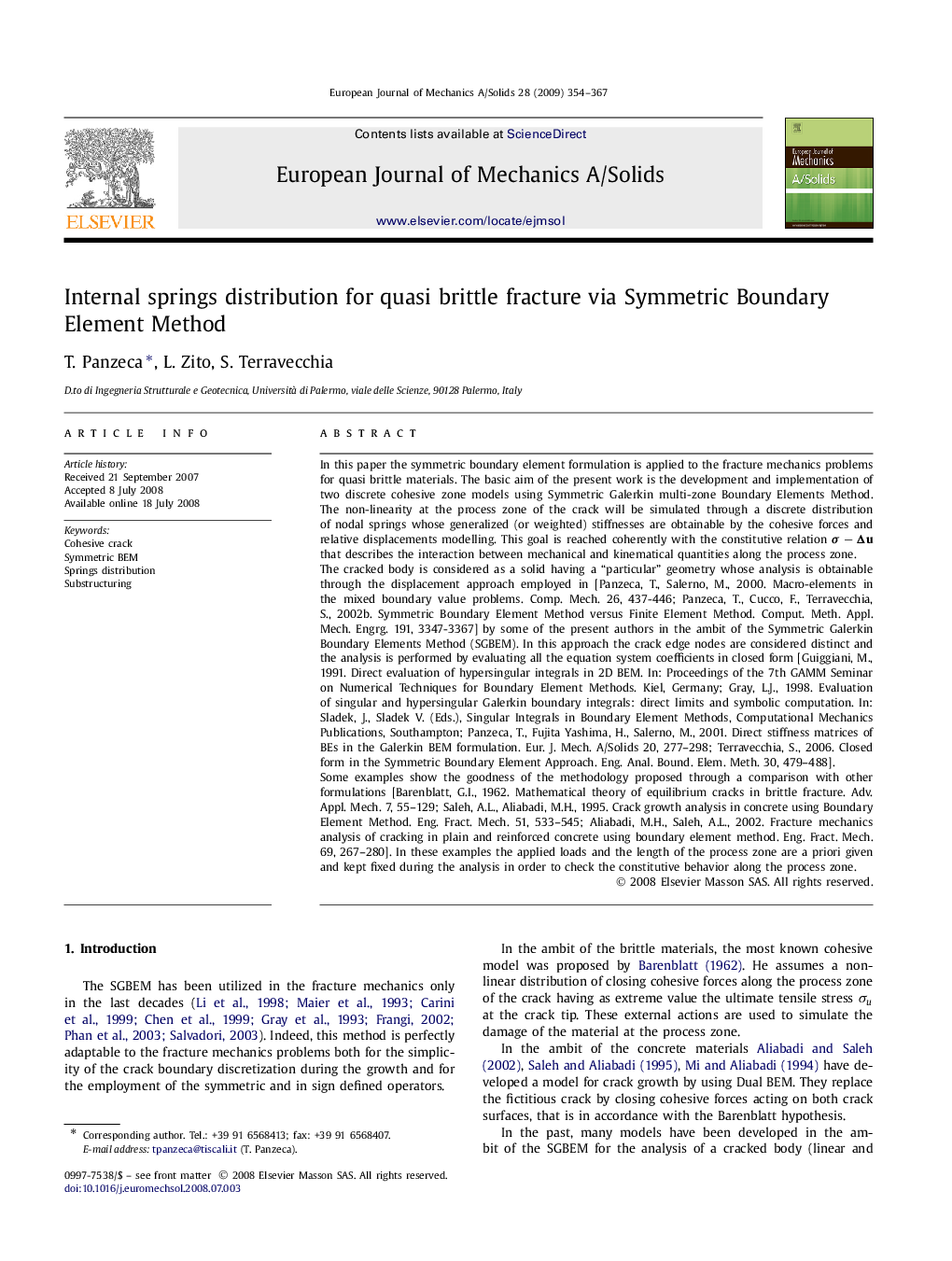 Internal springs distribution for quasi brittle fracture via Symmetric Boundary Element Method