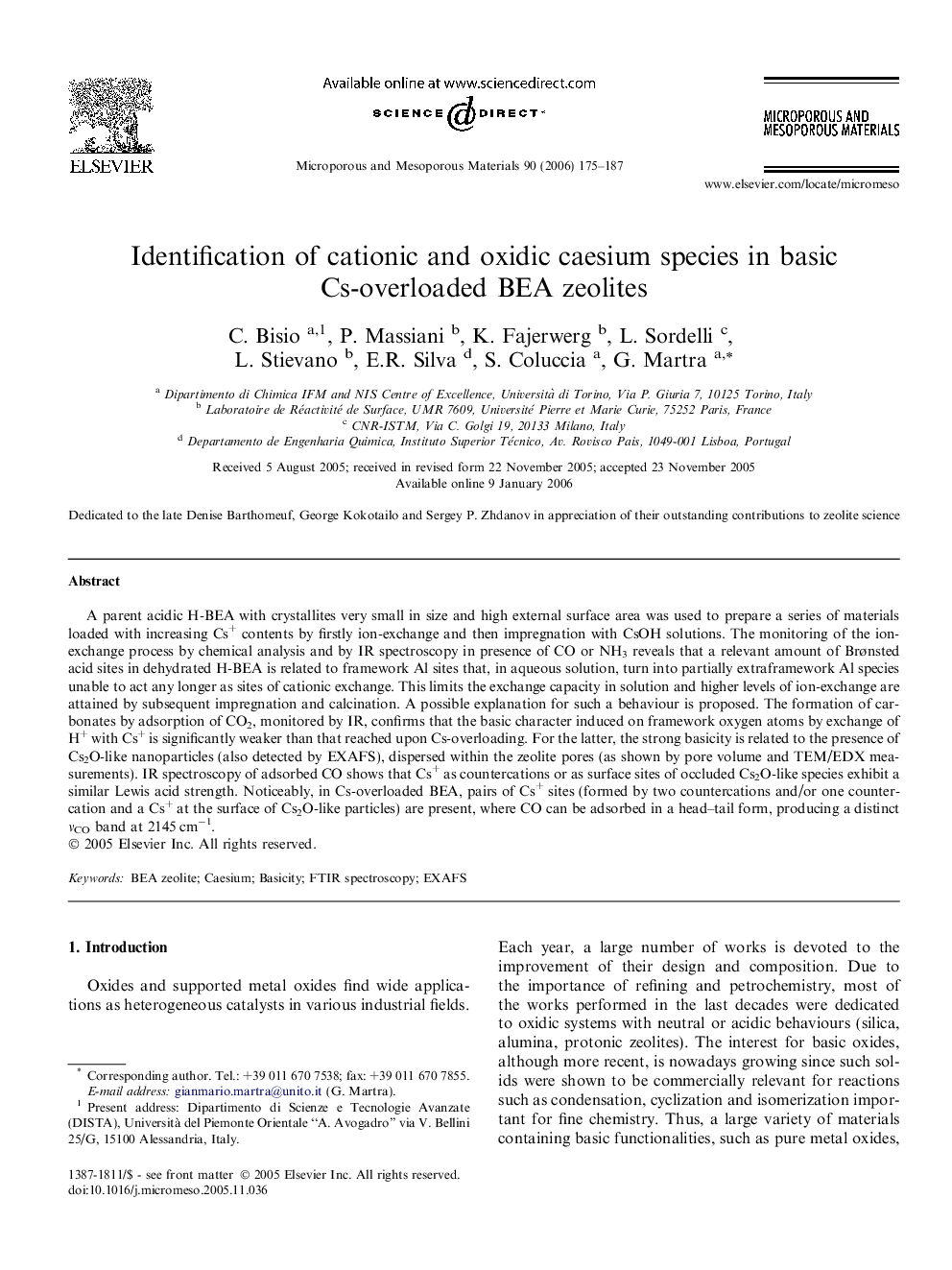 Identification of cationic and oxidic caesium species in basic Cs-overloaded BEA zeolites