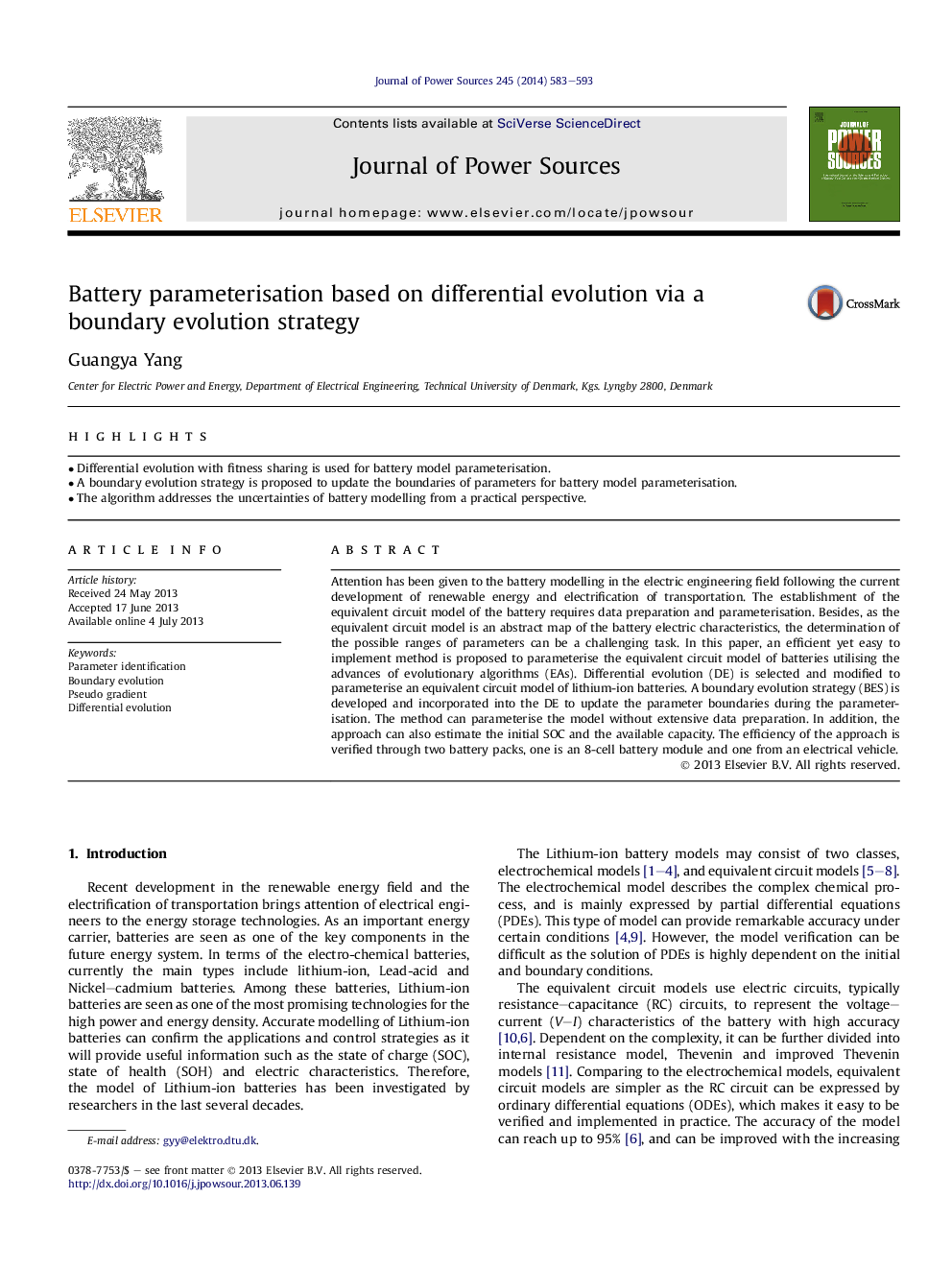 Battery parameterisation based on differential evolution via a boundary evolution strategy