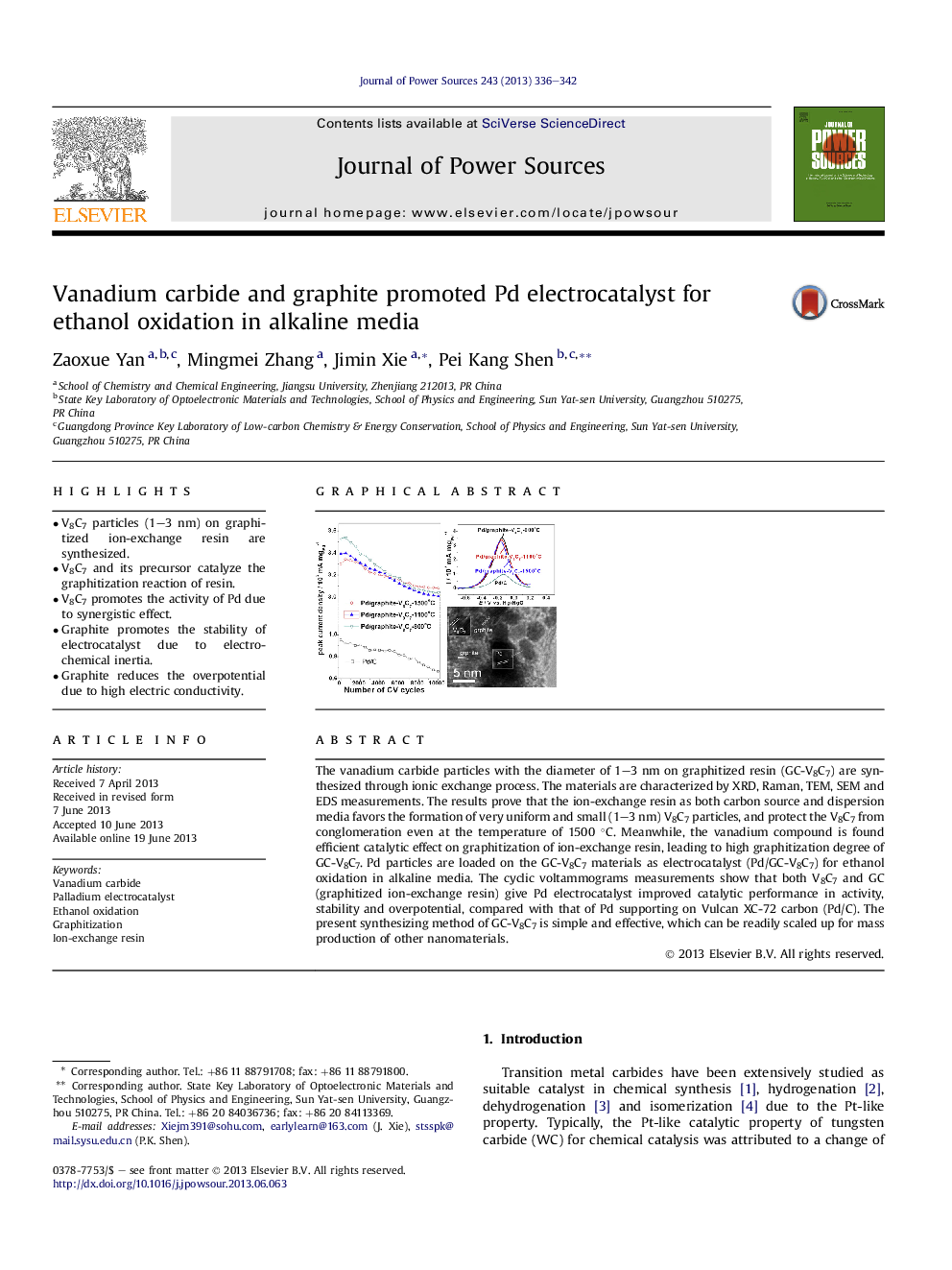 Vanadium carbide and graphite promoted Pd electrocatalyst for ethanol oxidation in alkaline media