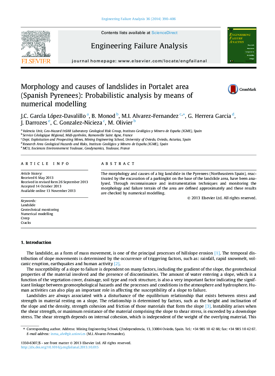Morphology and causes of landslides in Portalet area (Spanish Pyrenees): Probabilistic analysis by means of numerical modelling