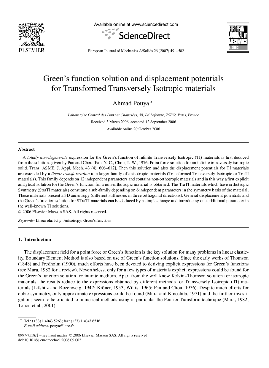 Green's function solution and displacement potentials for Transformed Transversely Isotropic materials