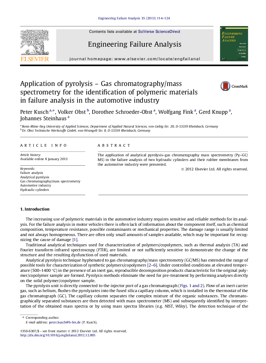 Application of pyrolysis–gas chromatography/mass spectrometry for the identification of polymeric materials in failure analysis in the automotive industry