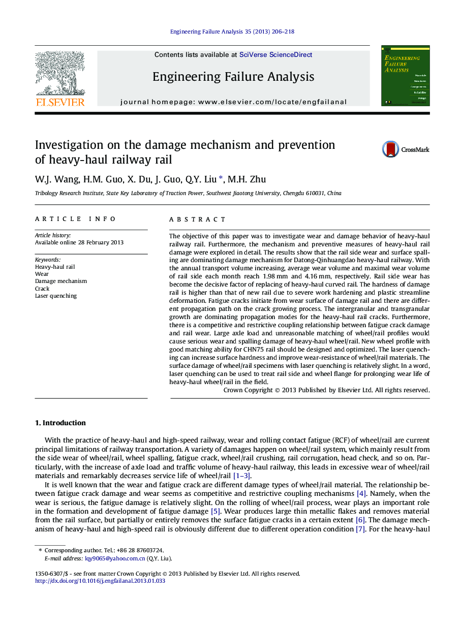 Investigation on the damage mechanism and prevention of heavy-haul railway rail