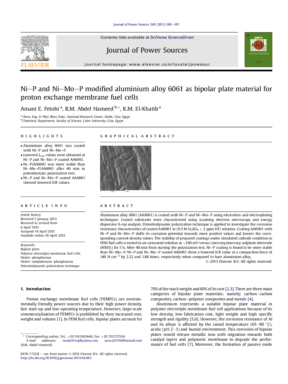 Ni-P and Ni-Mo-P modified aluminium alloy 6061 as bipolar plate material for proton exchange membrane fuel cells