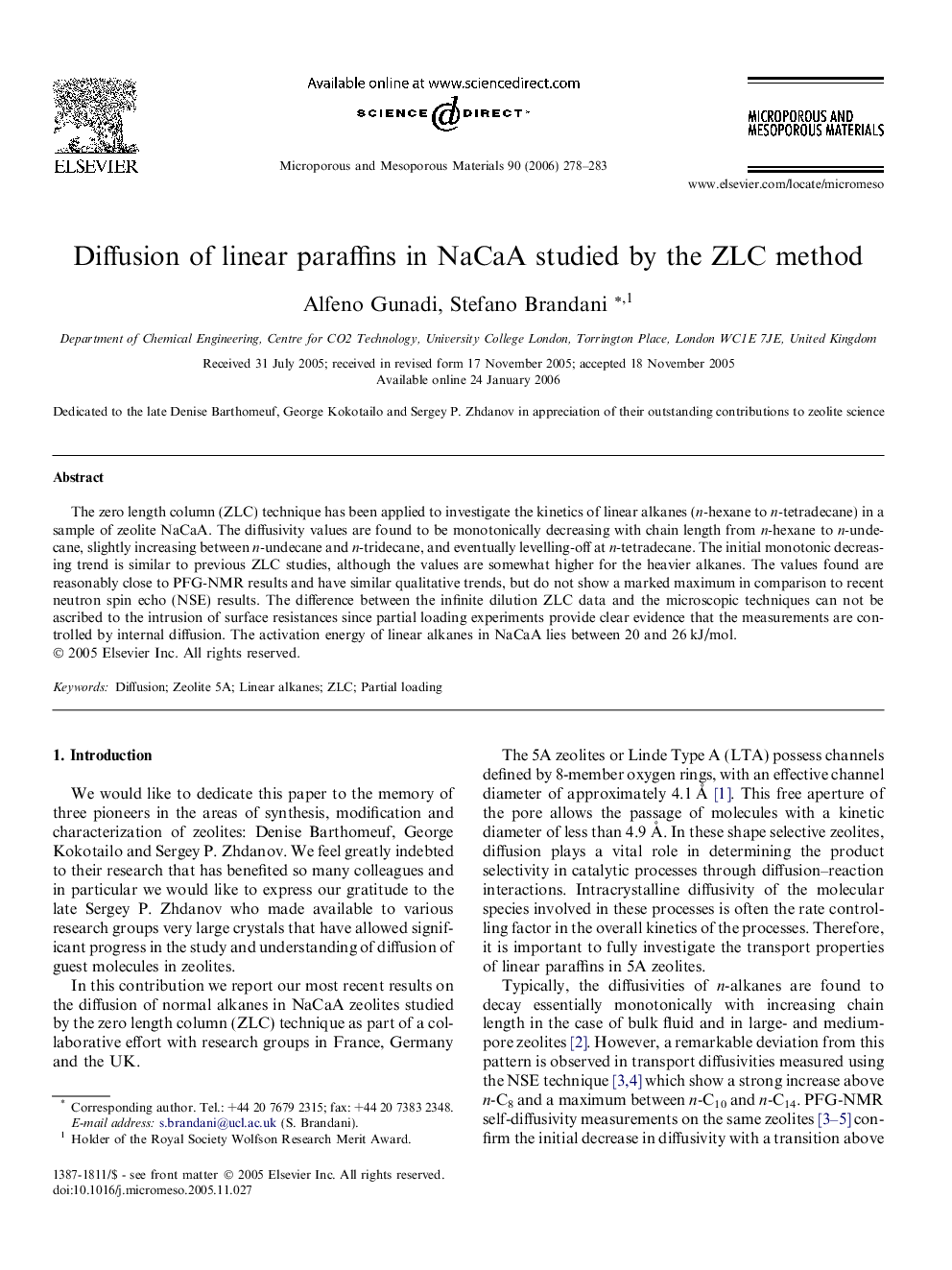 Diffusion of linear paraffins in NaCaA studied by the ZLC method