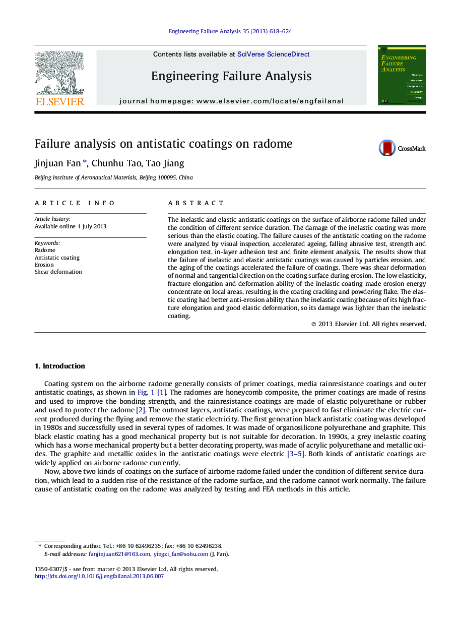 Failure analysis on antistatic coatings on radome