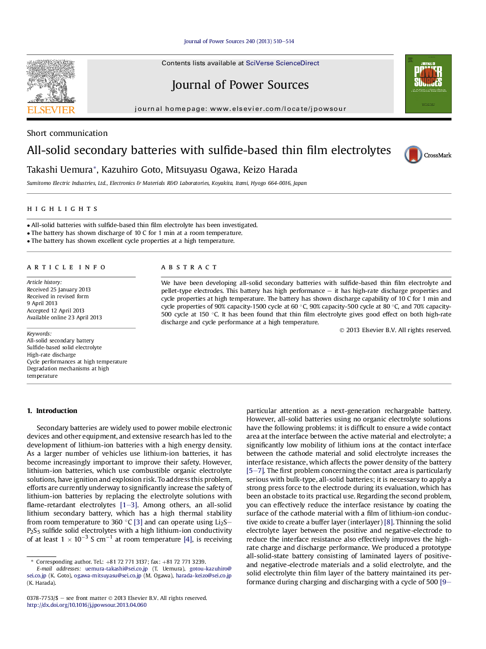 All-solid secondary batteries with sulfide-based thin film electrolytes