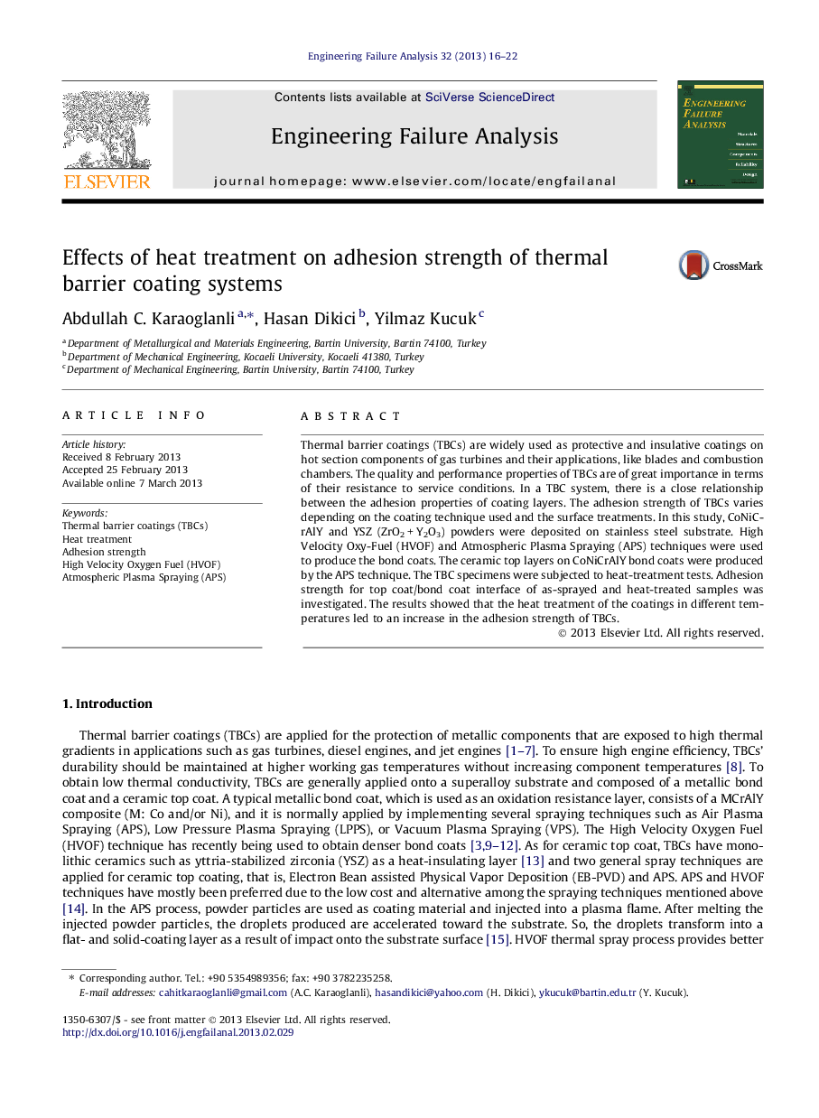 Effects of heat treatment on adhesion strength of thermal barrier coating systems