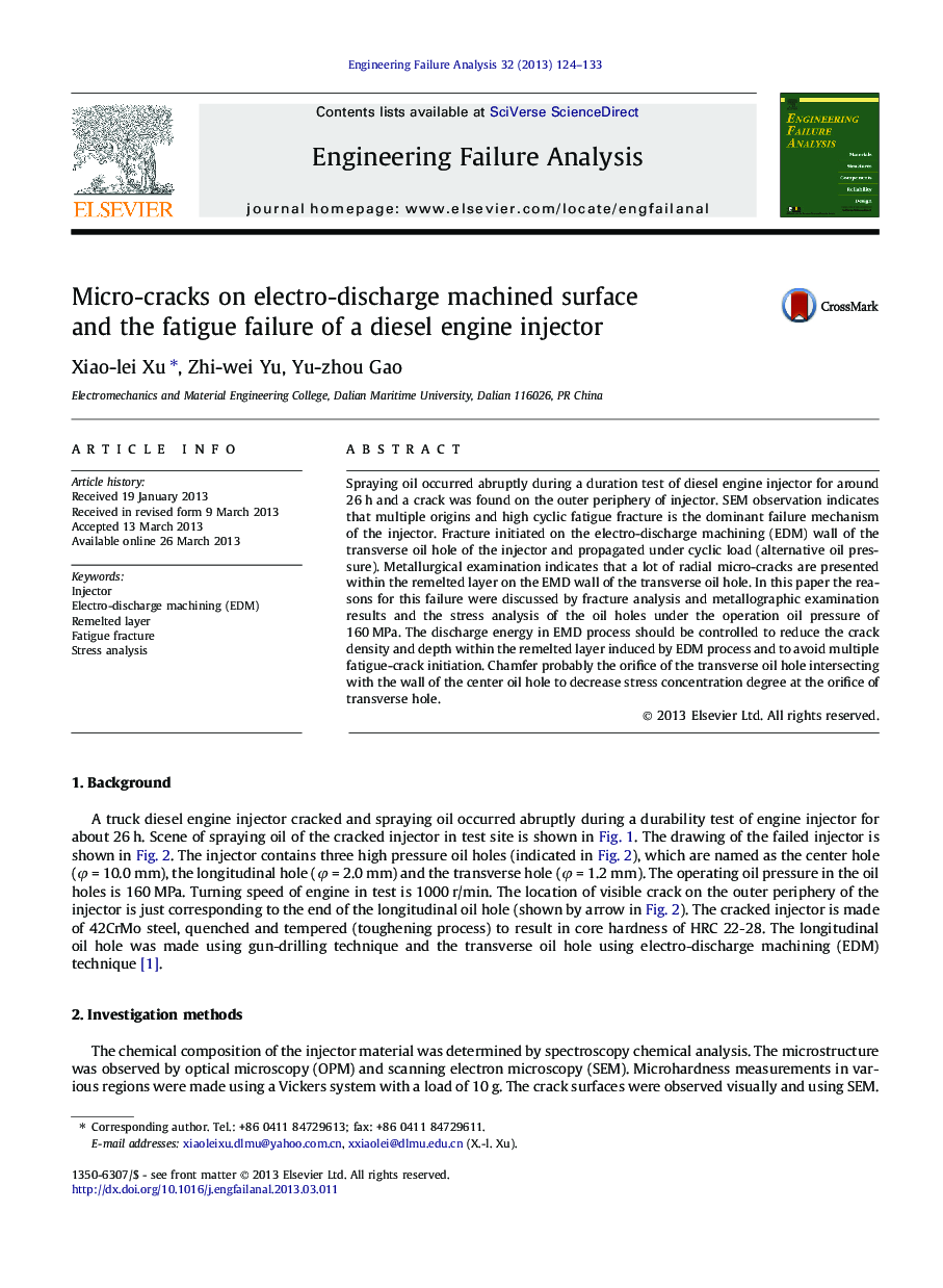 Micro-cracks on electro-discharge machined surface and the fatigue failure of a diesel engine injector