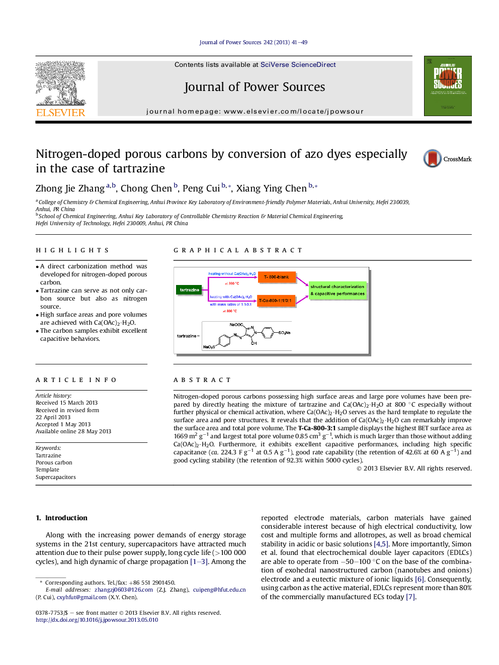 Nitrogen-doped porous carbons by conversion of azo dyes especially in the case of tartrazine