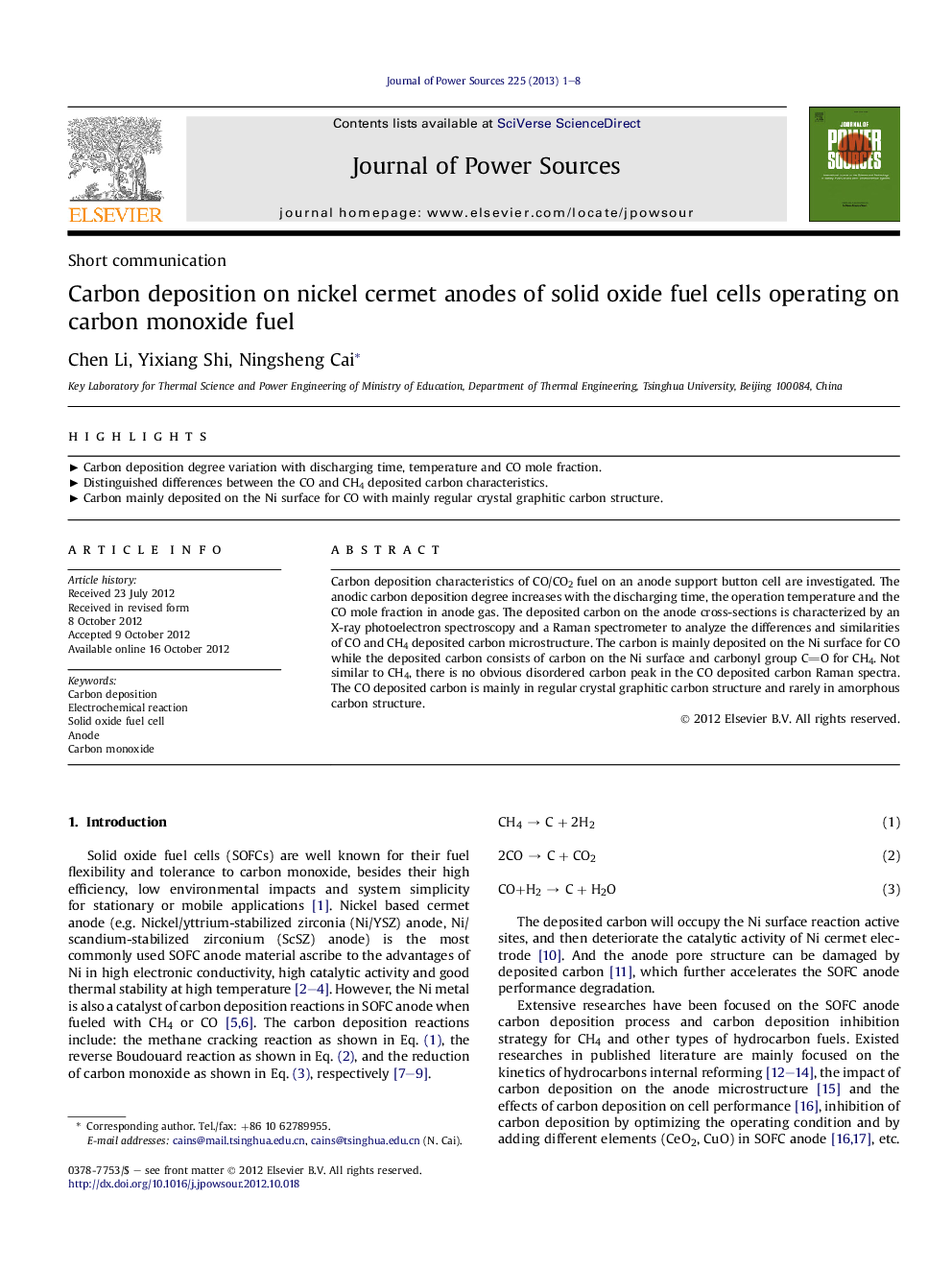 Carbon deposition on nickel cermet anodes of solid oxide fuel cells operating on carbon monoxide fuel