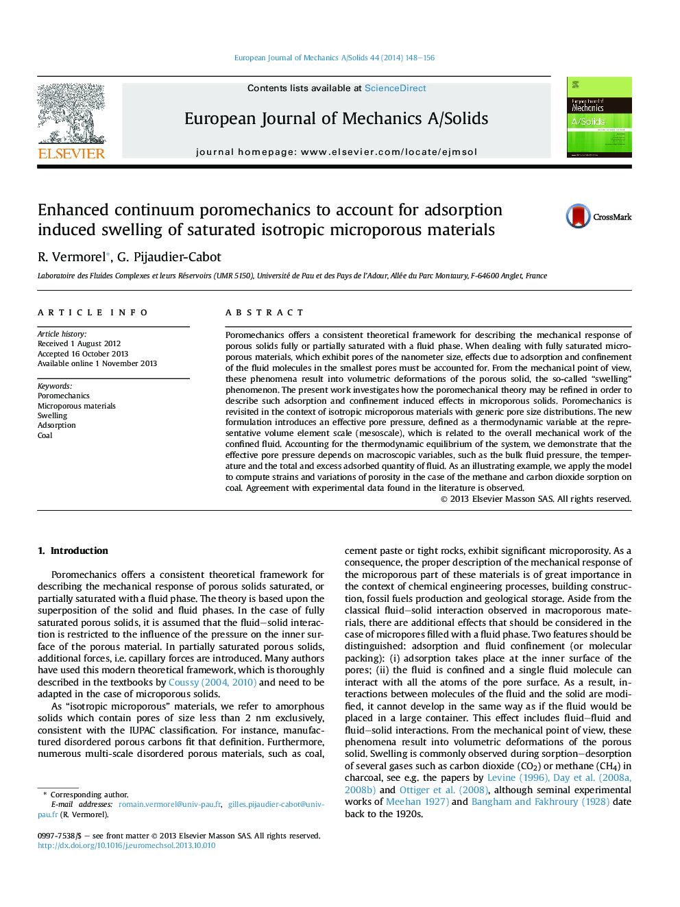 Enhanced continuum poromechanics to account for adsorption induced swelling of saturated isotropic microporous materials