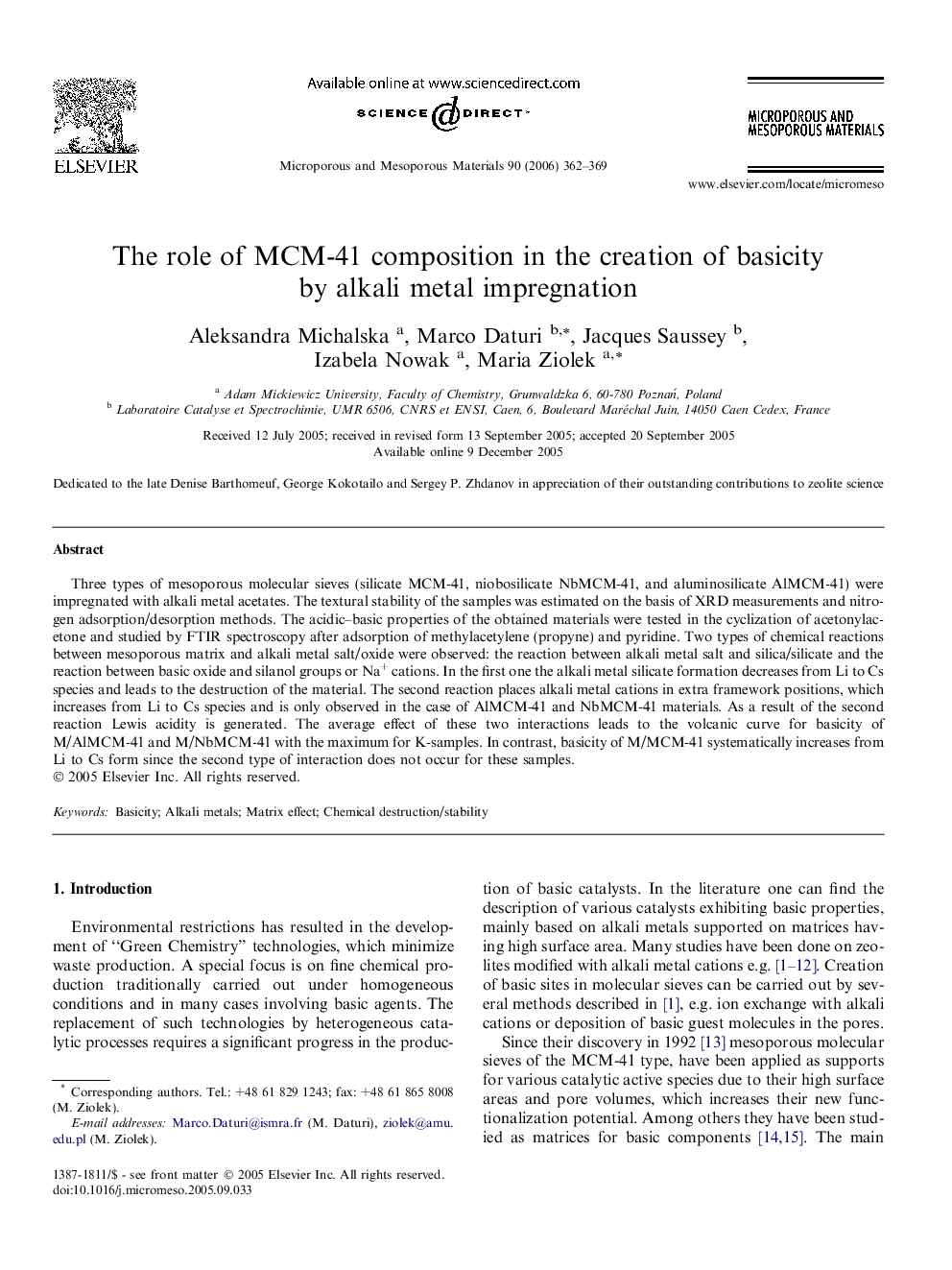 The role of MCM-41 composition in the creation of basicity by alkali metal impregnation