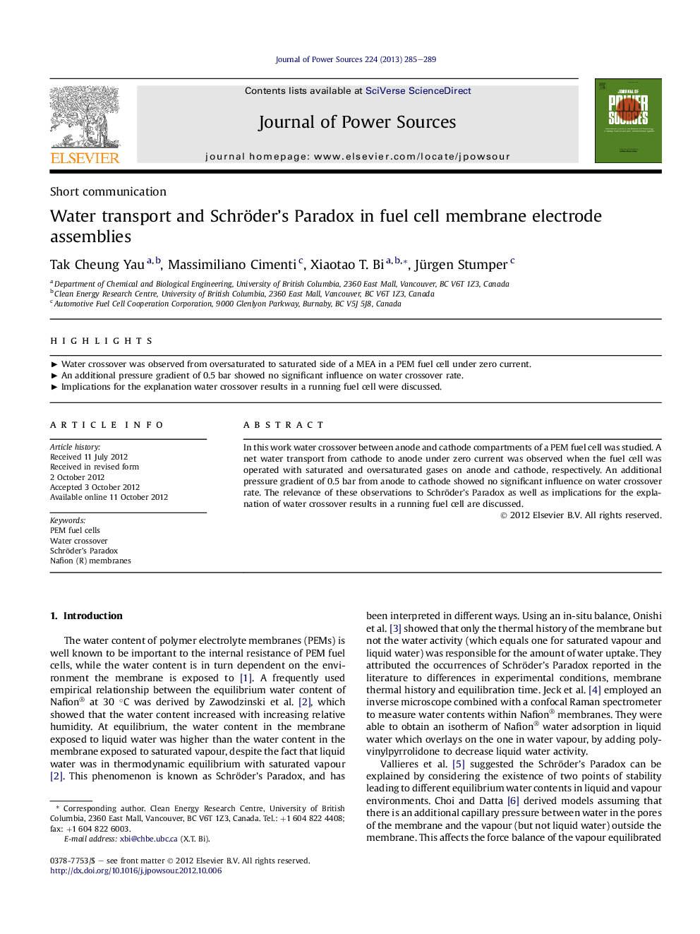 Water transport and Schröder's Paradox in fuel cell membrane electrode assemblies