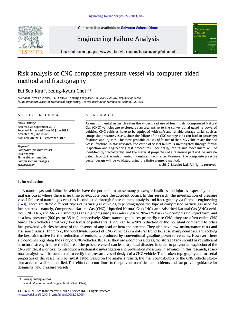 Risk analysis of CNG composite pressure vessel via computer-aided method and fractography