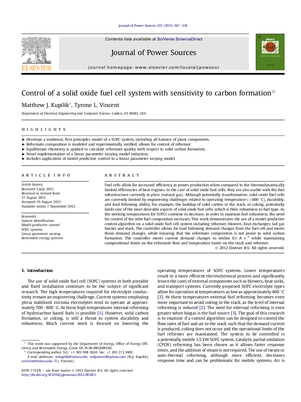 Control of a solid oxide fuel cell system with sensitivity to carbon formation