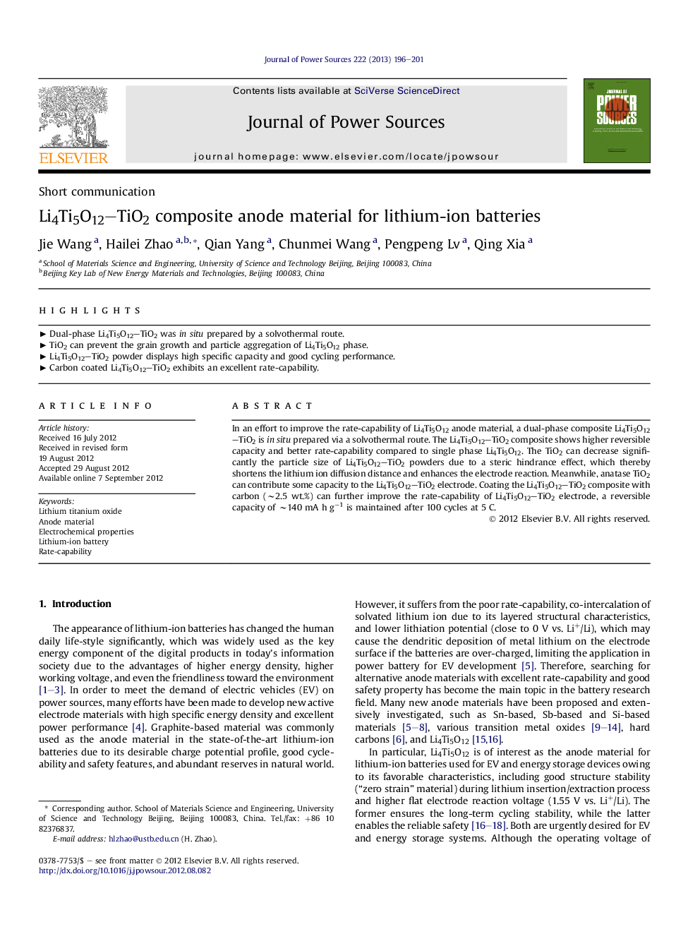 Li4Ti5O12-TiO2 composite anode material for lithium-ion batteries