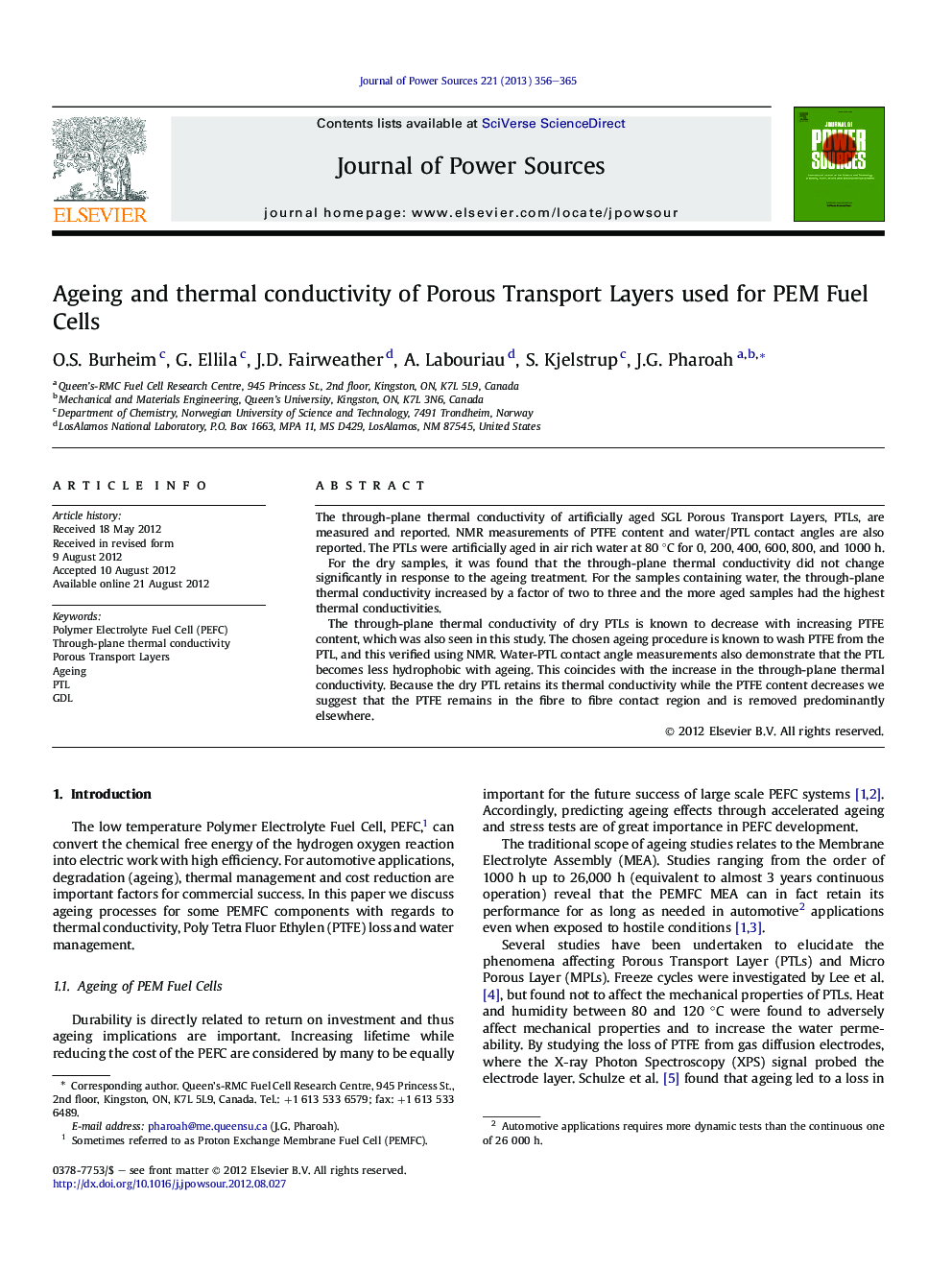 Ageing and thermal conductivity of Porous Transport Layers used for PEM Fuel Cells