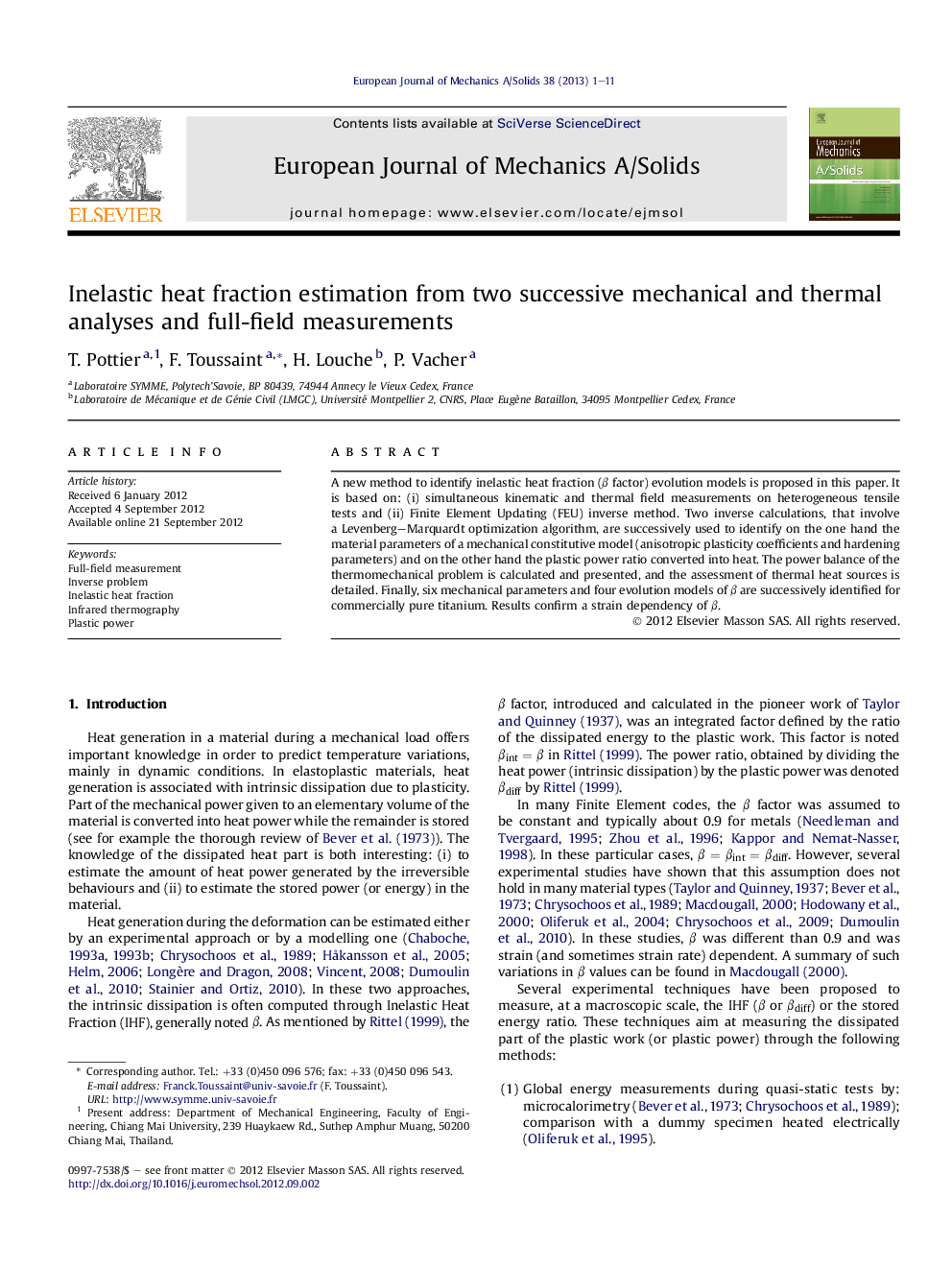 Inelastic heat fraction estimation from two successive mechanical and thermal analyses and full-field measurements