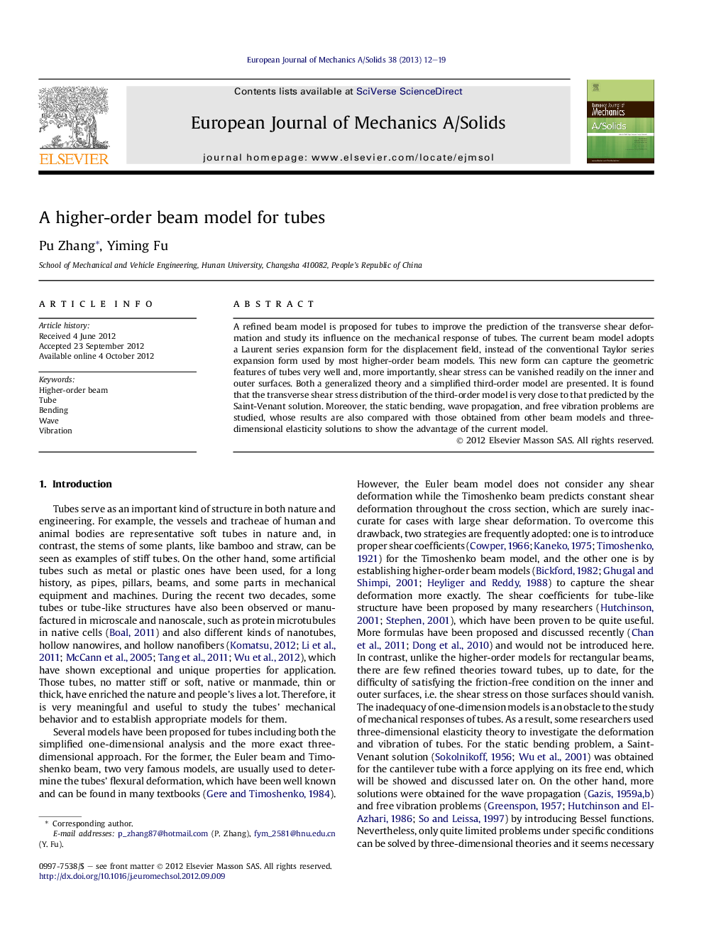 A higher-order beam model for tubes