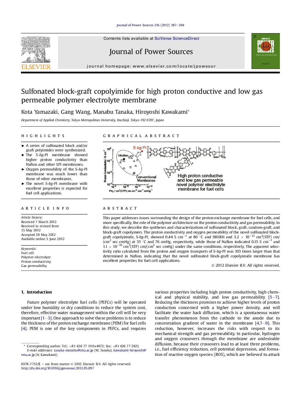 Sulfonated block-graft copolyimide for high proton conductive and low gas permeable polymer electrolyte membrane