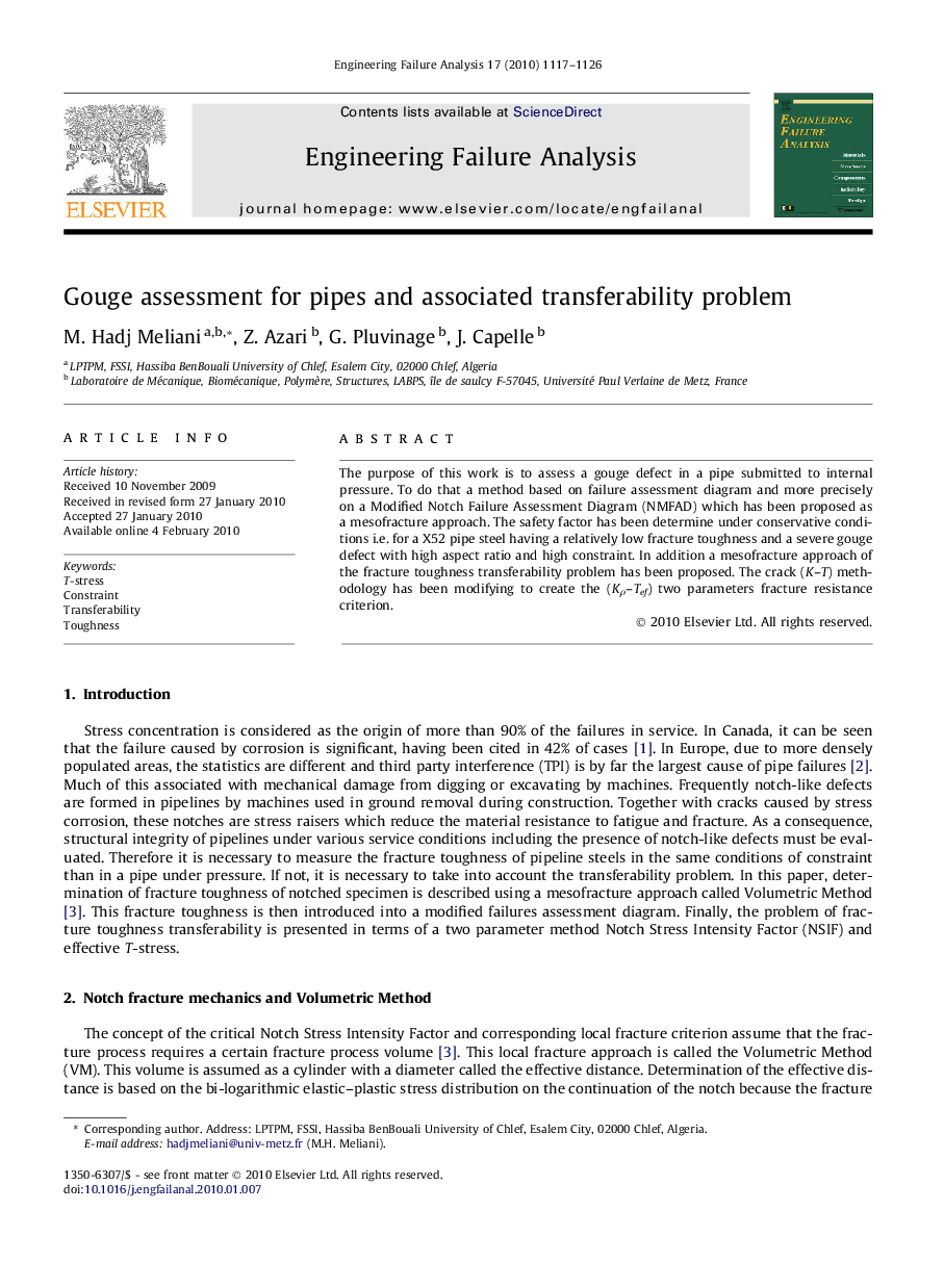 Gouge assessment for pipes and associated transferability problem