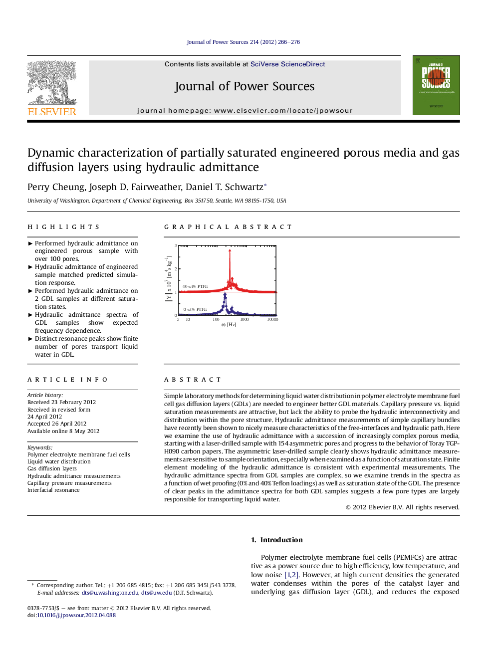 Dynamic characterization of partially saturated engineered porous media and gas diffusion layers using hydraulic admittance