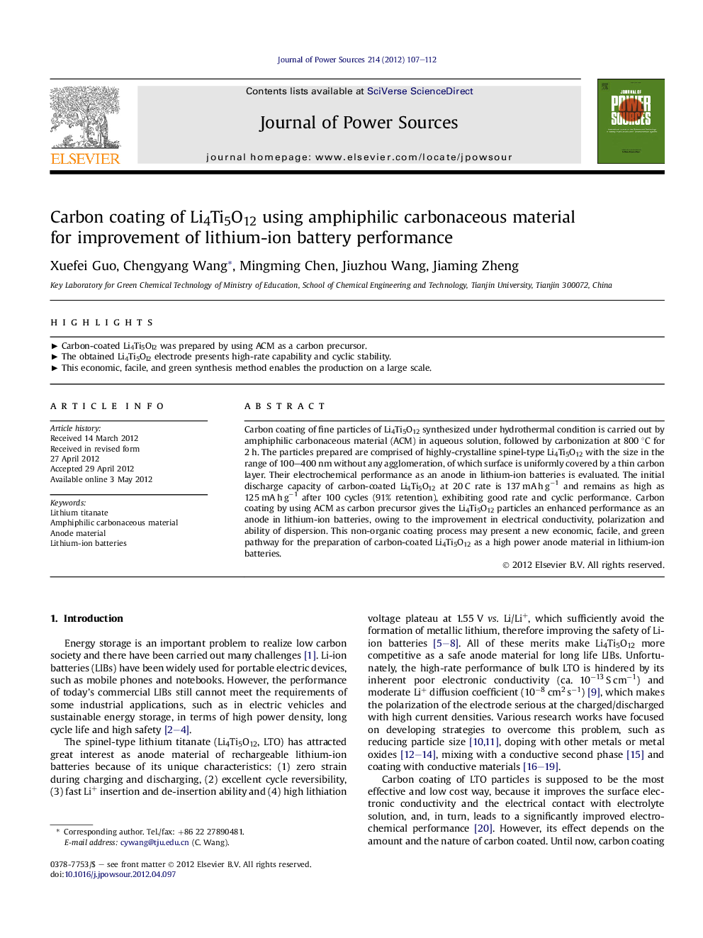 Carbon coating of Li4Ti5O12 using amphiphilic carbonaceous material for improvement of lithium-ion battery performance