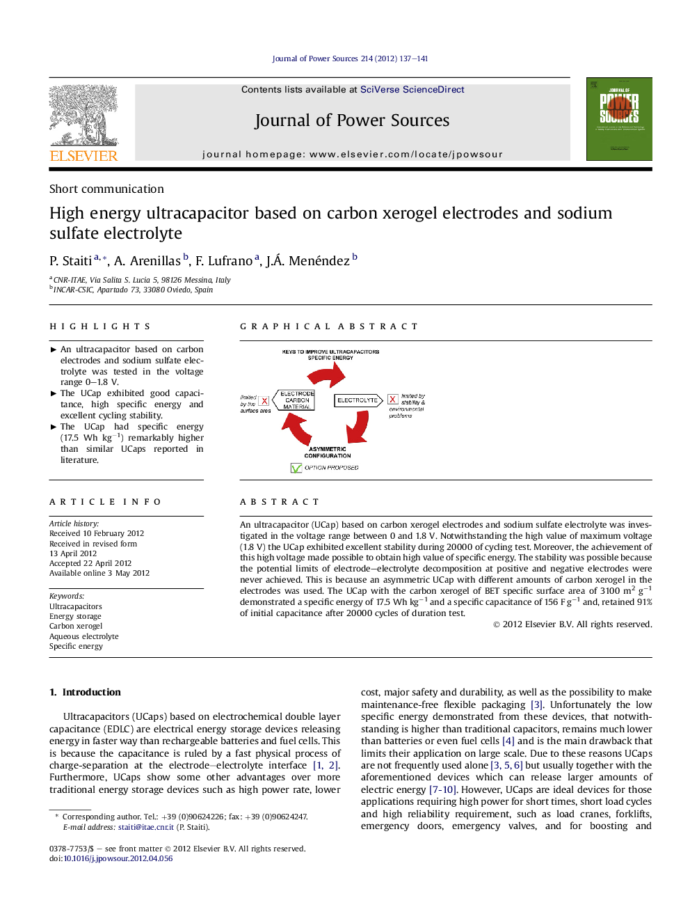 High energy ultracapacitor based on carbon xerogel electrodes and sodium sulfate electrolyte